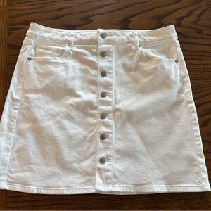 Loft White Button-Front Denim Mini Skirt